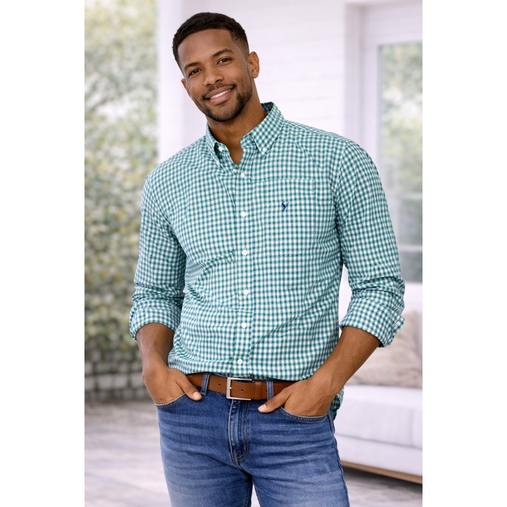 Saddlebred- Teal Plaid‎ Men's Shirt Size XL